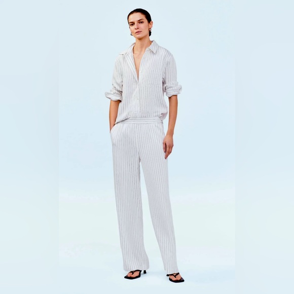 Mayson the Label white + black striped pants & button down top - Picture 1 of 6